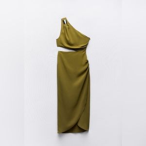 ZARA GOLD APPLIQUÉ ASYMMETRIC MIDI DRESS